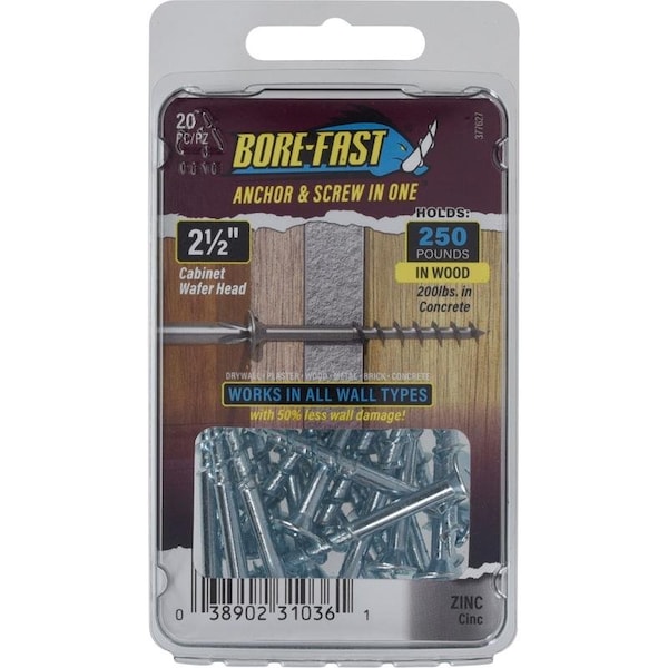 Hillman Borefast 1/4 in. D X 2-1/2 in. L Steel Pan/Wafer Head Screw and Anchor 20 pk 377627 - main